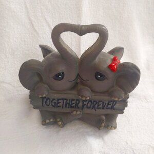 NWOT Loving Elephant Couple Figurine with Together Forever Sign and Heart Shape